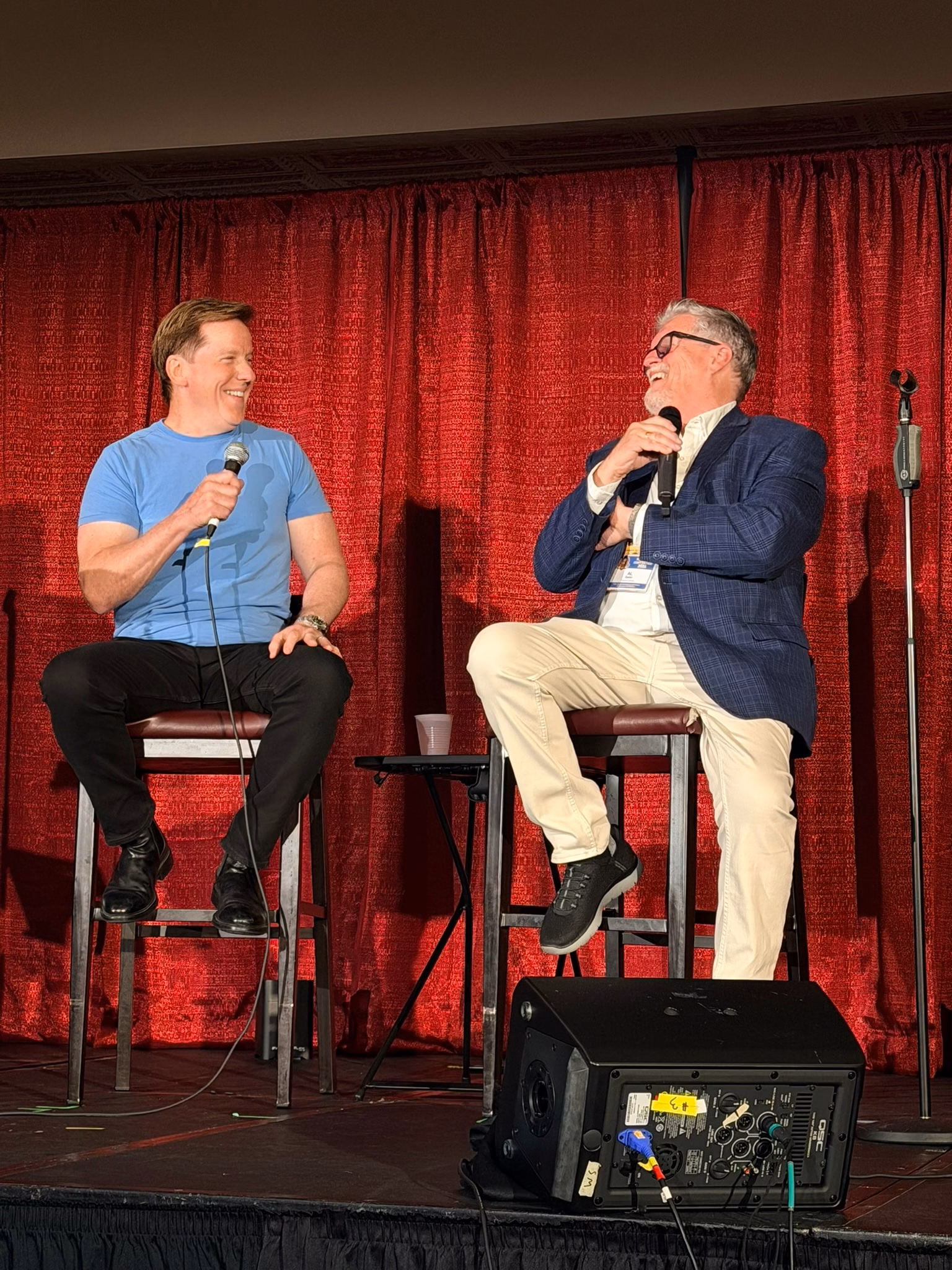Al Getler and Jeff Dunham sharing a laugh during a Vent Haven conversation.