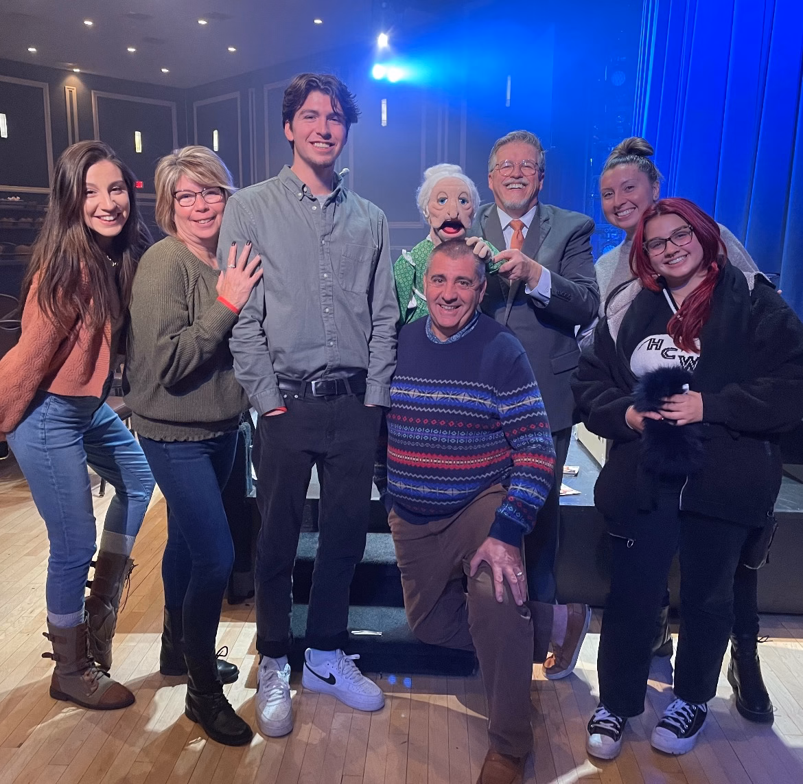 Al Getler and Miss McNeely with Woodloch Pines Resort audience members after a show.